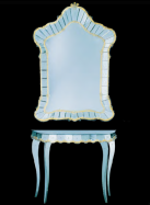 luxusn umeleck zrkadlo z Murano skla 100x143cm so stolkom